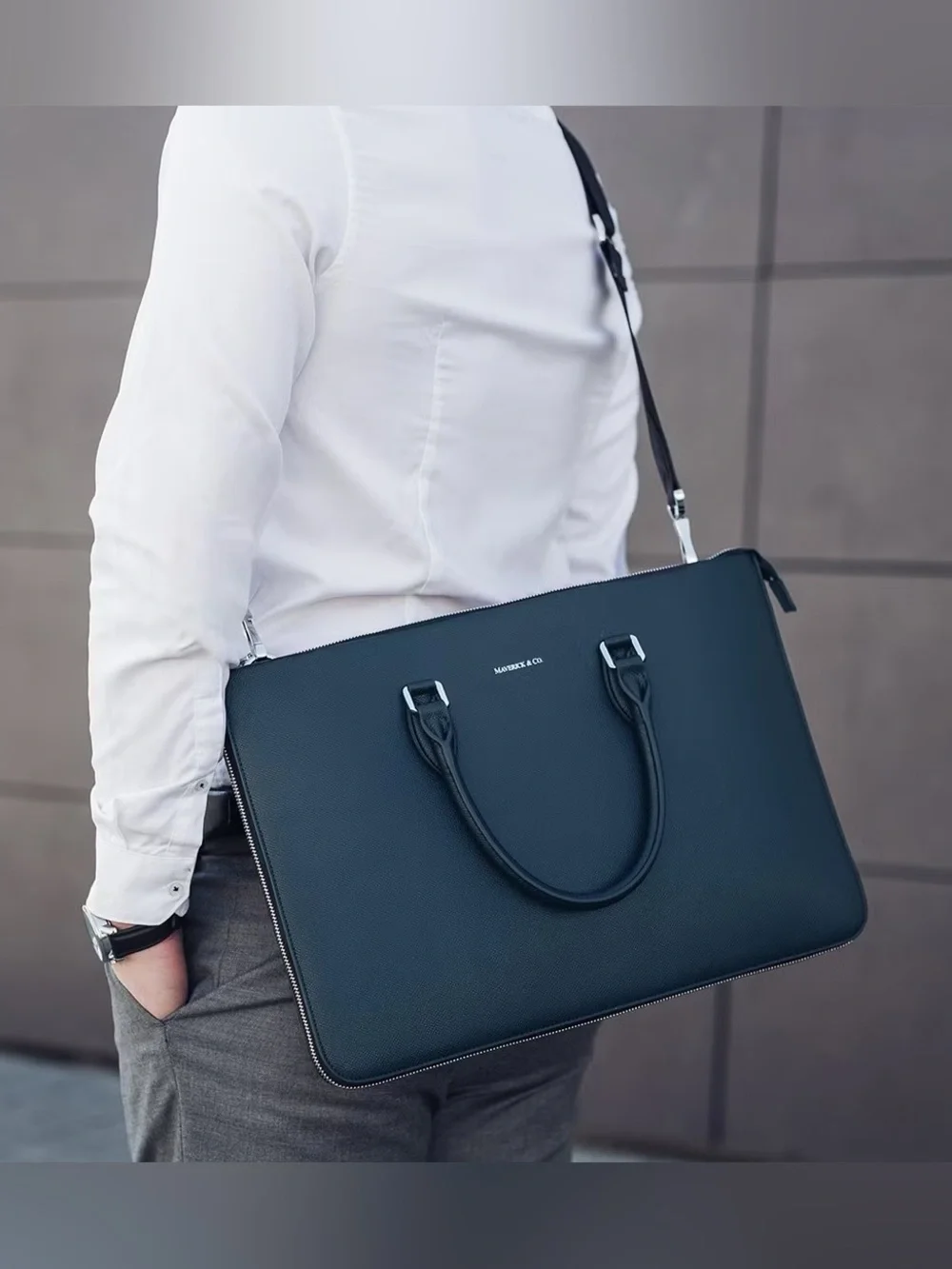 NWT Maverick & Co. Limitless Voyage Navy Blue Laptop Briefcase Crossbody Bag